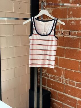 Z Supply White Ribbed Tank with Navy Trim & Red Stripes